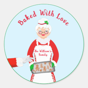 Mrs. Claus Lebkuchen mit Liebe gebacken Runder Aufkleber