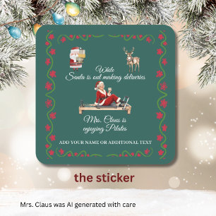 Mrs. Claus macht Pilates Namen Quadratischer Aufkleber