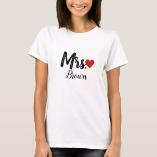 Mrs. Custom Name Script Women Red Heart T-Shirt