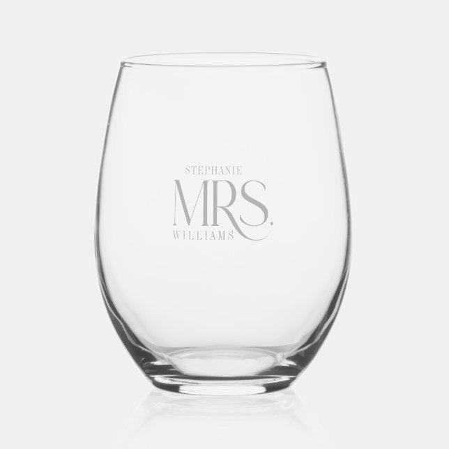 MRS, elegante, hellgraue Typografie Weinglas Ohne Stiel (Vorderseite)