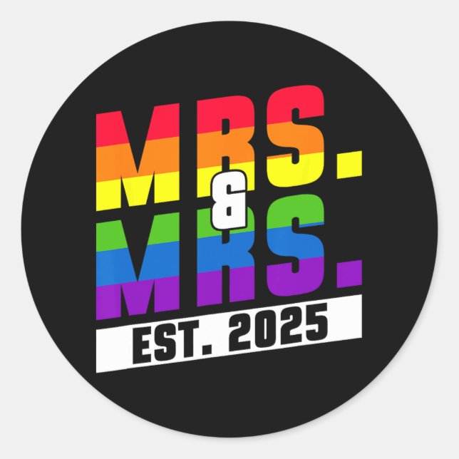 Mrs. Est. 2025 - Gay Pride Wedding Runder Aufkleber (Vorderseite)
