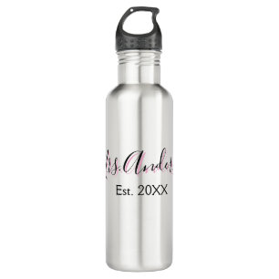 Mrs. Familienname Vorname schwarz pink est Jahr mo Edelstahlflasche