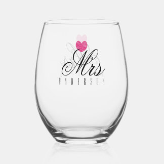 Mrs Modern Script Benutzerdefinierte Hochzeit Weinglas Ohne Stiel