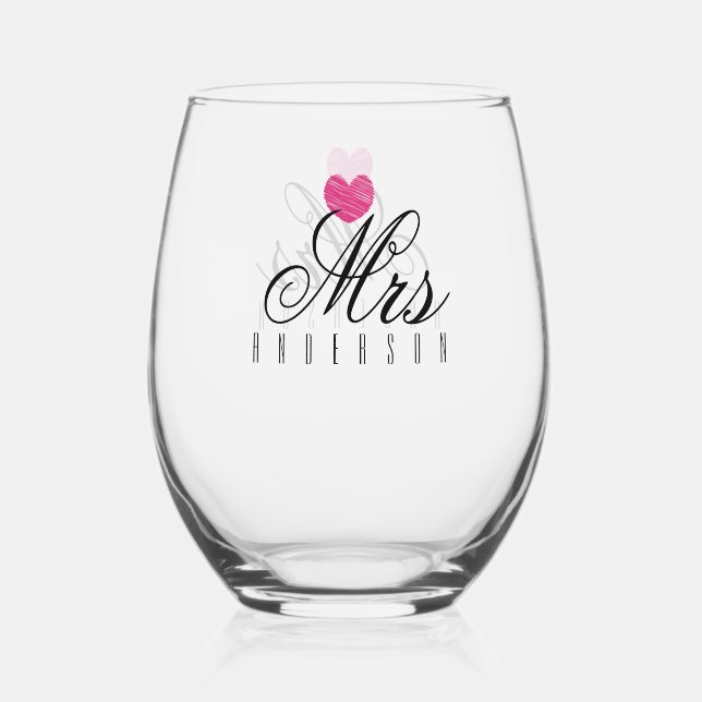 Mrs Modern Script Benutzerdefinierte Hochzeit Weinglas Ohne Stiel (Vorderseite)