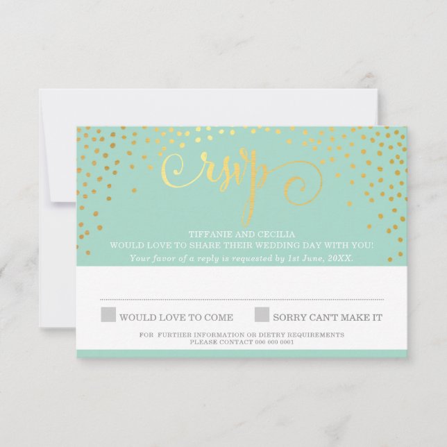 MRS & MRS RSVP RÉPONDRE confetti menthe or design (Devant)