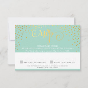 MRS & MRS RSVP RÉPONDRE confetti menthe or design