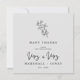 MRS & MRS Wedding Black Fancy Minimalist Branches Dankeskarte
