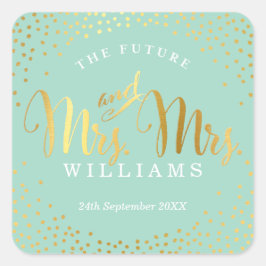 MRS & MRS. WEDDING SIEGEL Stilvolle Goldfeine Quadratischer Aufkleber