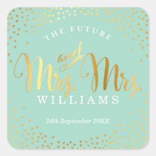 MRS & MRS. WEDDING SIEGEL Stilvolle Goldfeine Quadratischer Aufkleber