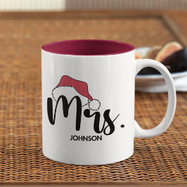 Mrs Red Santa Hat Personalizado Christmas Zweifarbige Tasse