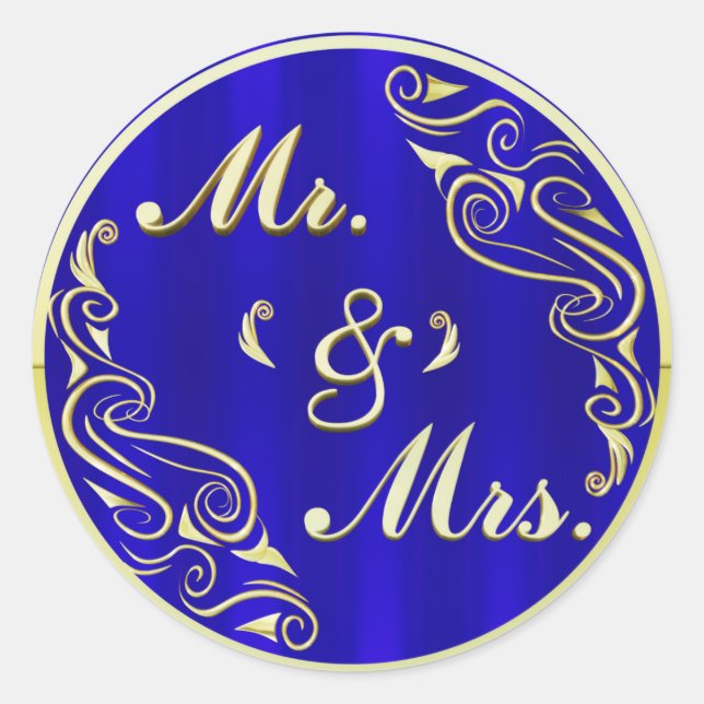 MRS. Regal Golden Typografy Royal Blue Wedding Runder Aufkleber (Vorderseite)
