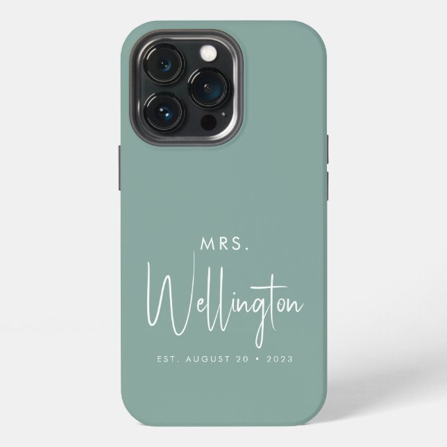 Mrs Script Grün Benutzerdefinierter Brautname Fris iPhone 13 Pro Hülle (Hinten)