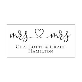 Mrs. und Mrs. Elegant Scroll Herz Text Gay Wedding Gummistempel