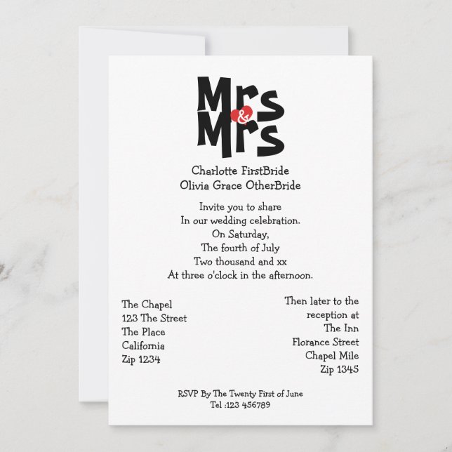 Mrs. und Mrs. Modern Bold Gay Lesbian Wedding Einladung (Vorderseite)
