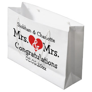 Mrs. und Mrs. Red Heart Wedding Personalisiert Große Geschenktüte