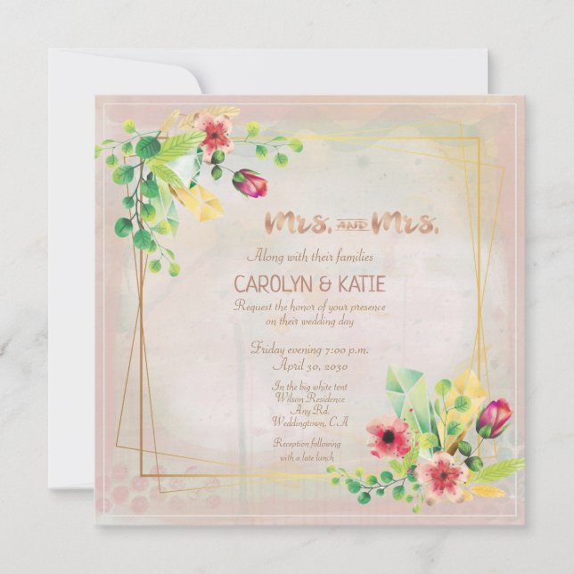 Mrs. und Mrs. Spring Watercolor Gold Geometric (Vorderseite)