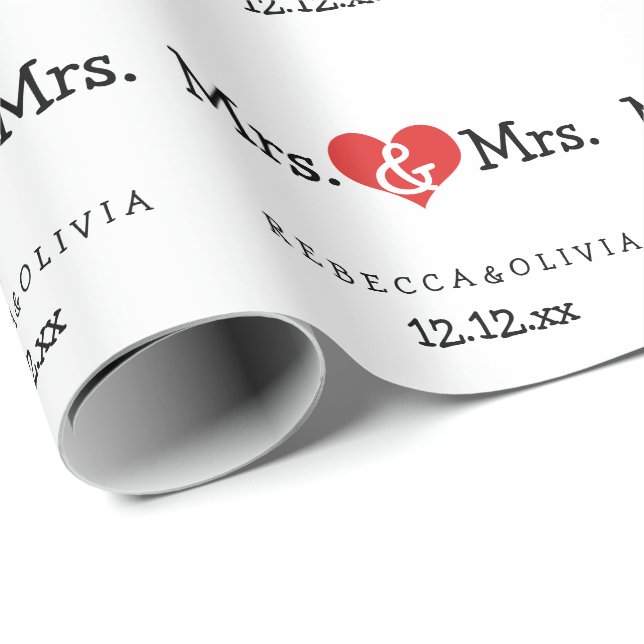 Mrs. und Mrs. Two Brides Wedding Geschenkpapier (Rolleneckpunkt)