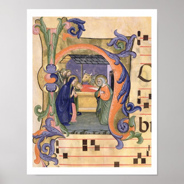 Ms 571 f.6r Historiated initial 'H' depicting the Poster (Vorne)