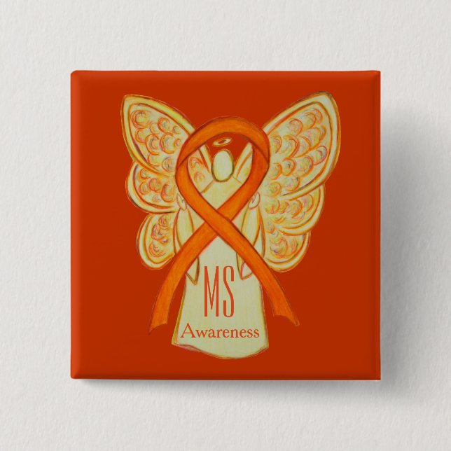 MS Awareness Ribbon Orange Angel Custom Buttons (Vorderseite)