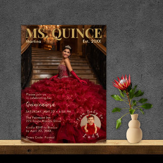 Ms. Quince Red and Gold Quinceañera Einladung