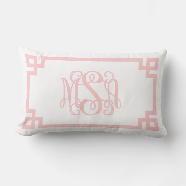 MSA Light Pink Greece Key Script Monogram Lendenkissen (Vorderseite)