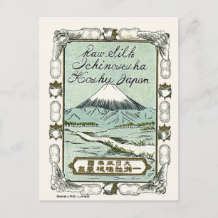 Mt. Fuji Vintage Japanisches Seidenetikett Postkarte