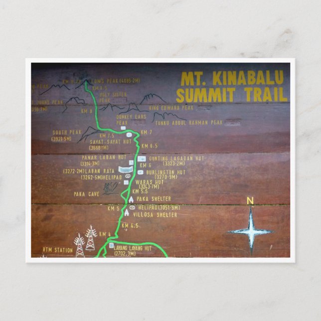 mt Kinabalu Wegweiser Postkarte (Vorderseite)