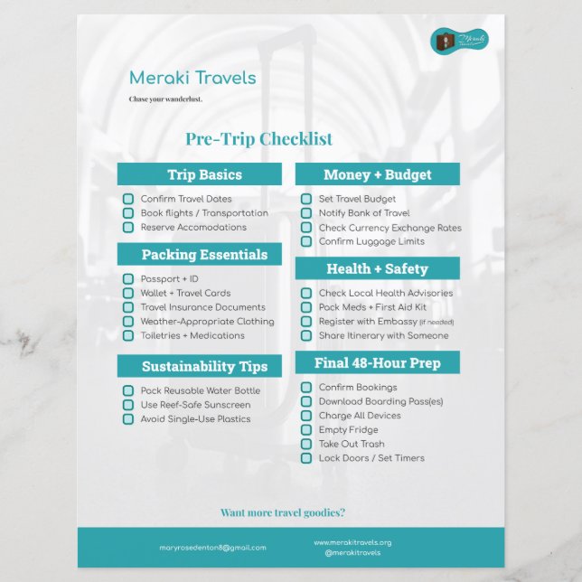 MT Pre-Trip Checkliste (Vorderseite)