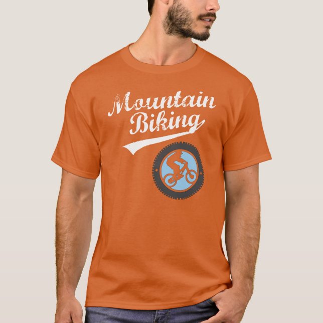 MTB Berg, der Retro Grafik, Weiß u. Blau radfährt T-Shirt (Vorderseite)