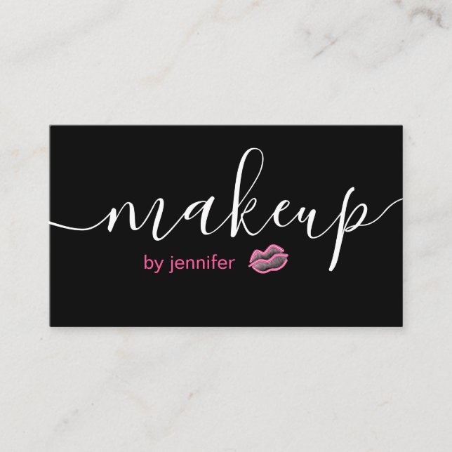 MUA Business Cards für schwarze und neon-rosa Typo Visitenkarte (Vorderseite)