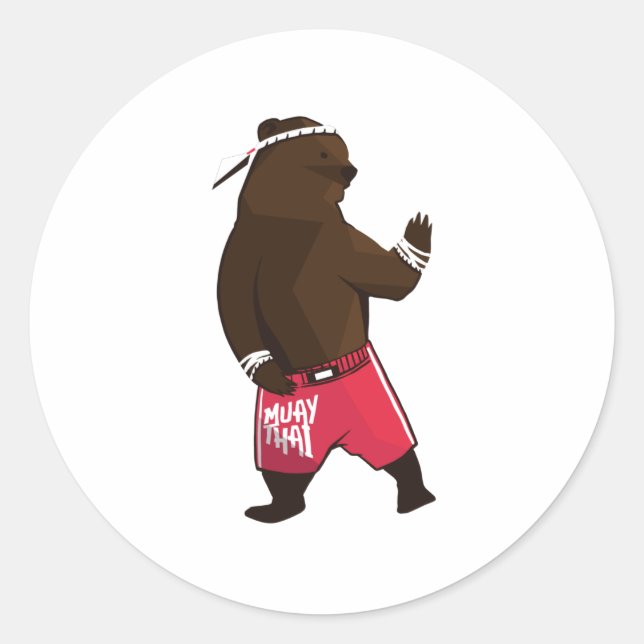Muay Thai Bear Fighter Runder Aufkleber (Vorderseite)