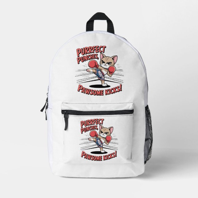 Muay Thai Boxing Niedlich Anime Cat Backpack Bedruckter Rucksack (Vorderseite)