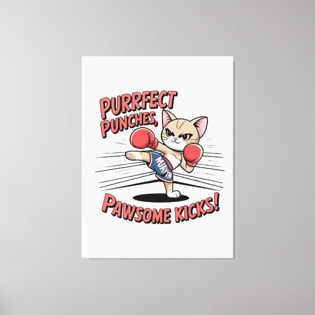 Muay Thai Boxing Niedlich Anime Cat T - Shirt Leinwanddruck (Vorderseite)
