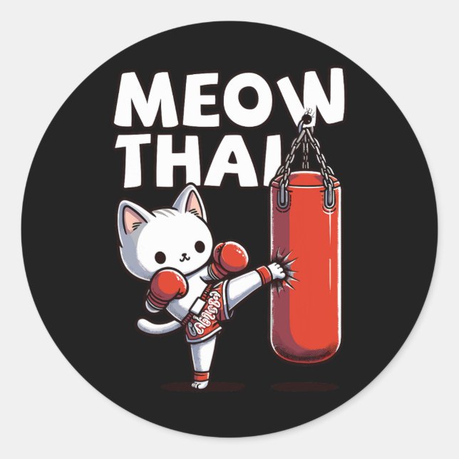 Muay Thai Cat Meow Thai Runder Aufkleber (Vorderseite)