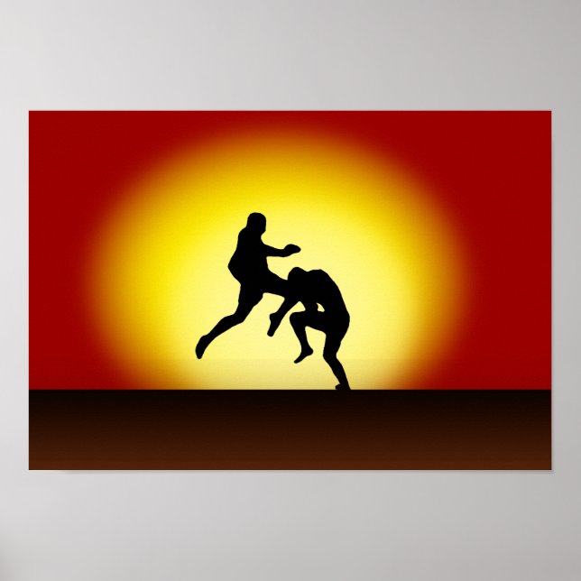 Muay Thai Flying Knee "Sunset in Thailand" Poster (Vorne)