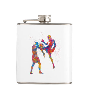 Muay thai Kämpfer in Aquarellfarbe Flachmann