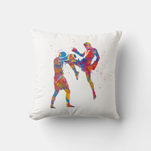 Muay thai Kämpfer in Aquarellfarbe Kissen