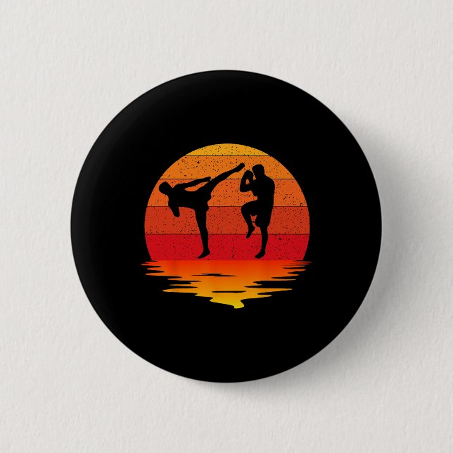 Muay Thai Retro Vintage Kampfkunst Boxen Button (Vorderseite)