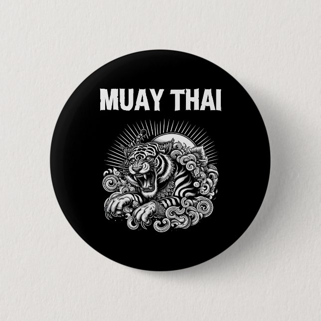 Muay Thai Sprach-Tattoo Tiger Brüllen Kickboxen Th Button (Vorderseite)
