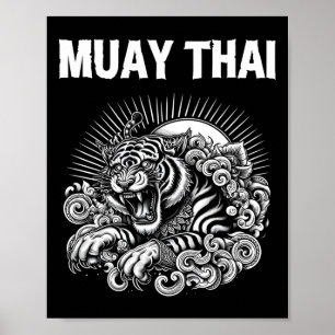 Muay Thai Sprach-Tattoo Tiger Brüllen Kickboxen Th Poster