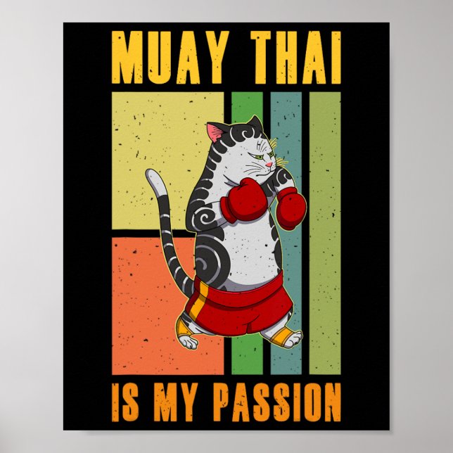 Muay Thai Thailand Faust Ring Knie Kämpfer Technik Poster (Vorne)