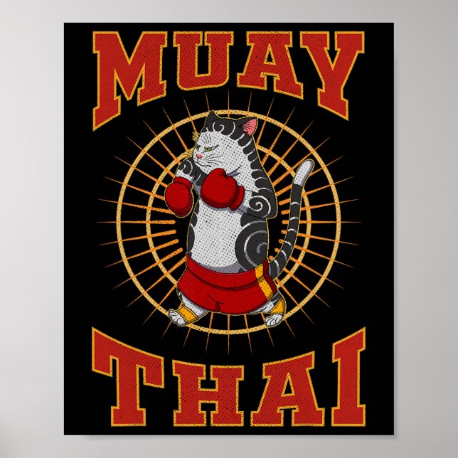 Muay Thai Thailand Faust Ring Knie Kämpfer Technik Poster (Vorne)
