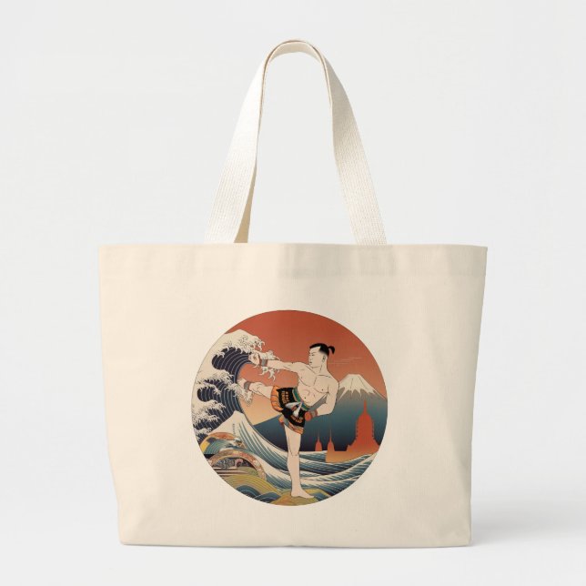 Muay Thai Ukiyo-e Fighter | Japanische Kunsthandta Jumbo Stoffbeutel (Vorne)