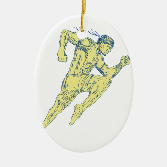 Muay thailändisches Kämpfer-tretendes Keramik Ornament (Vorne)