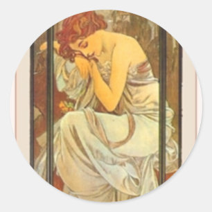 Mucha Art Deko Plakatweibin Runder Aufkleber