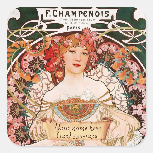 Mucha Art Nouveau Buchzeichen Stickers (Vorderseite)