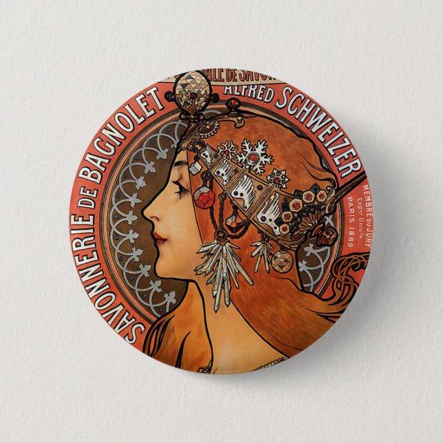 Mucha - Art Nouveau Button (Vorderseite)