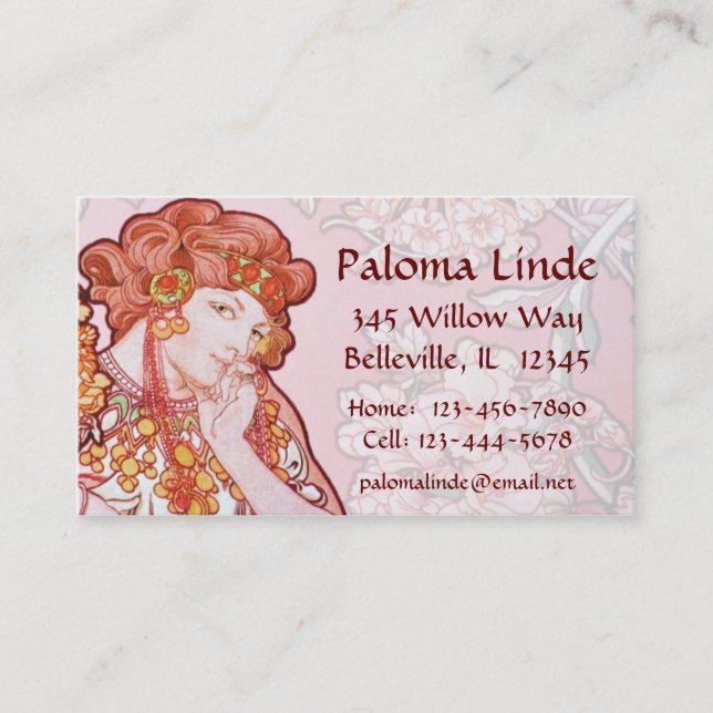Mucha Art Nouveau Femme & Fleurs Cartes de visite (Devant)