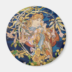 Mucha Art Nouveau: Frau mit Daisy Magnet