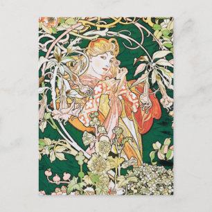 Mucha Art Nouveau: Frau mit Daisy Postkarte